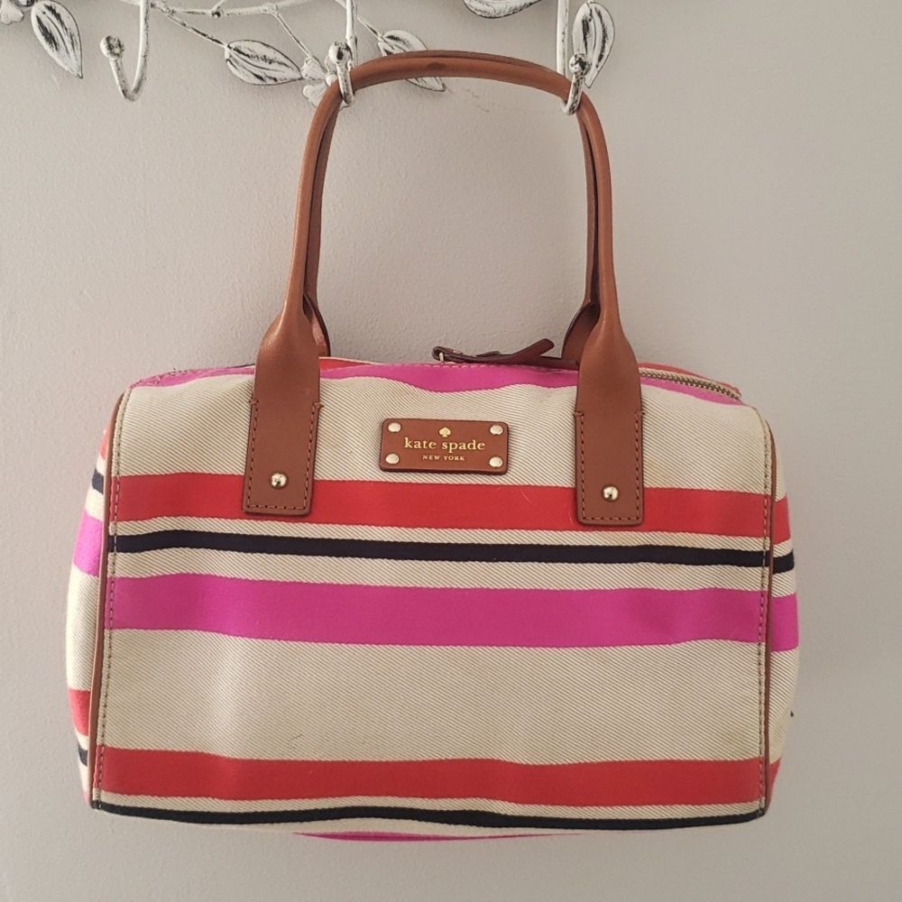 Kate Spade Oak Island Kaleigh Stripe Satchel Tote Handbag Purse Preppy Duffel